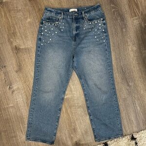 Loft petite straight leg jeans with rhinestones